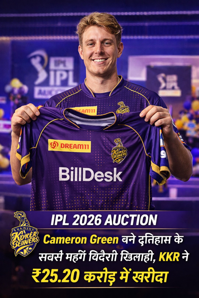 IPL 2026 Auction: Cameron Green बने इतिहास के सबसे महंगे विदेशी खिलाड़ी, KKR ने ₹25.20 करोड़ में खरीदा
